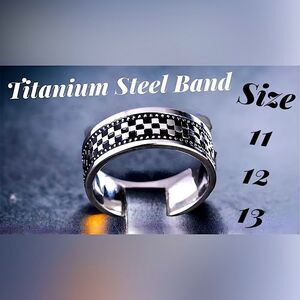 Titanium Steel Band l Checkered Design Men’s Ring  w/Box l Sizes 11 12 13 l New